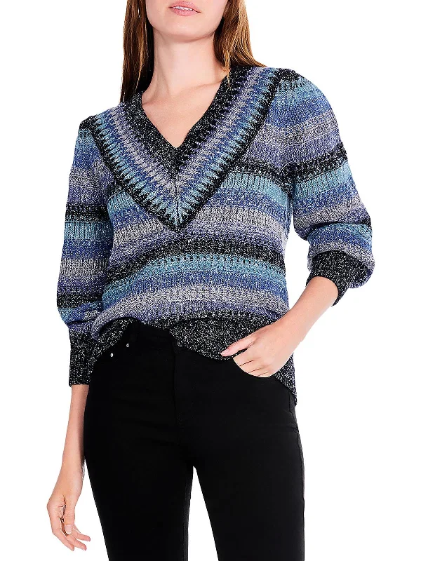 Womens Ribbed Stripes Pullover Sweater