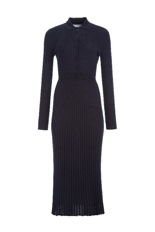 Ardor Knit Maxi Dress in Navy Cashmere Silk