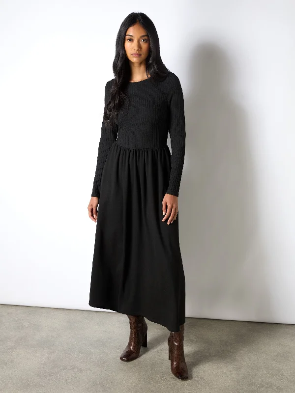 Black Rib Top Ponte Skirt Dress