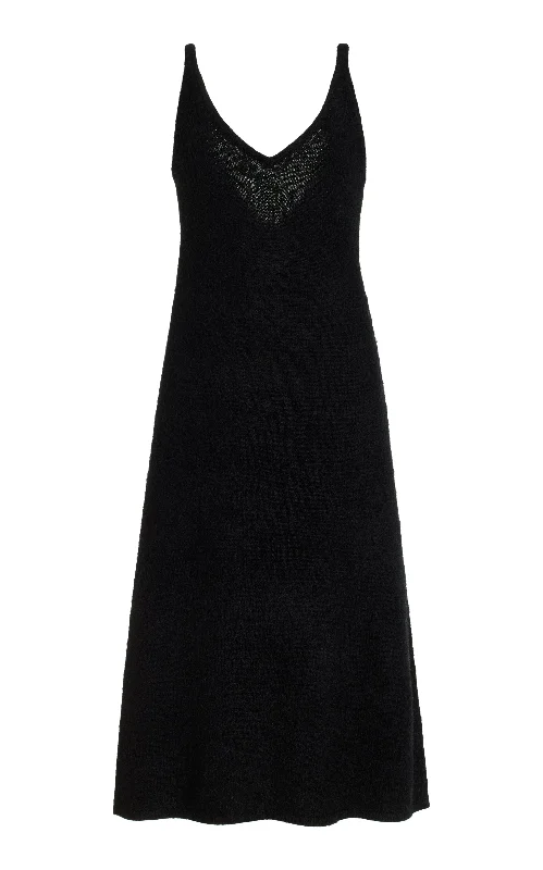 Downs Knit Slip Midi Dress in Black Silk Cashmere