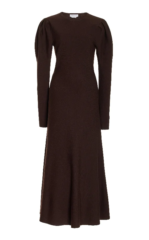 Hannah Knit Maxi Dress in Chocolate Merino Wool Cashmere