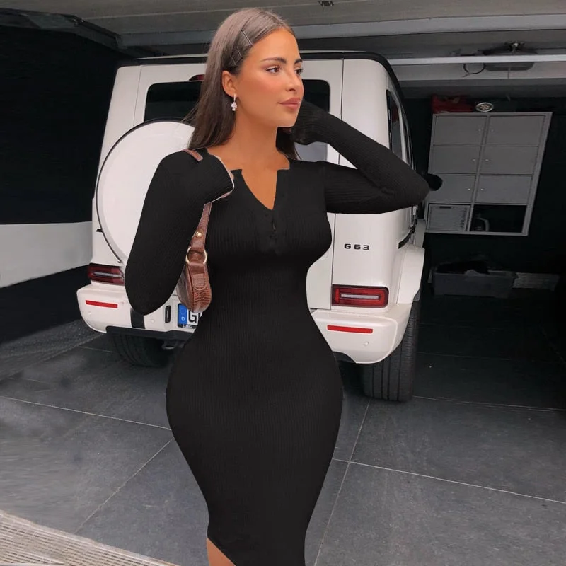 Strapless Women Dress with a Built - in Bra for Comfort and Support Strapless Women Dress with a Built - in Bra for Comfort and Support Dulzura Ribbed Knitted Women Midi Dress Solid Long Sleeve Buttons O Neck Bodycon Sexy Party Elegant Autumn Winter Club