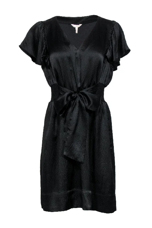 Little Black Women Dress with Sequins for a Glamorous Night Out Little Black Women Dress with Sequins for a Glamorous Night Out Rebecca Taylor - Black Textured Silk Dress w/ Ruffle Sleeves & Cinch Waist Sz 12