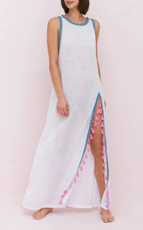 Sheath Women Dress with a Tailored Fit for a Professional Look Sheath Women Dress with a Tailored Fit for a Professional Look Tassel Slit Dress in White