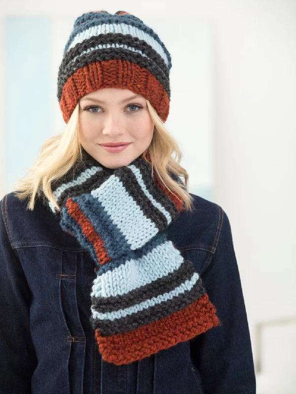 Striped scarf in contrasting colors for a classic and versatile lookCampus Stroll Hat And Scarf (Knit) Striped scarf in contrasting colors for a classic and versatile lookCampus Stroll Hat And Scarf (Knit)