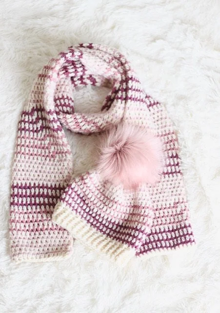 Knit scarf in chunky yarn for a cozy winter accessoryCrochet Kit - Prim Stripe Beanie & Scarf Knit scarf in chunky yarn for a cozy winter accessoryCrochet Kit - Prim Stripe Beanie & Scarf