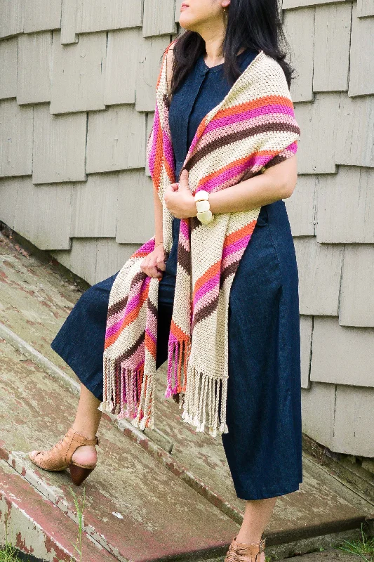 Square silk scarf that can be styled in multiple waysCrochet Kit - Throwback Wrap
