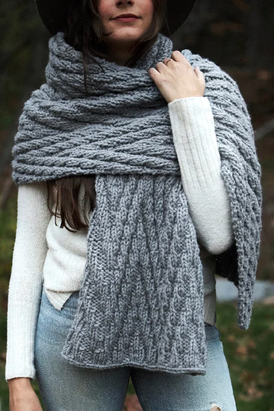 Square silk scarf that can be styled in multiple waysKnit Kit - Elysian Blanket Scarf Square silk scarf that can be styled in multiple waysKnit Kit - Elysian Blanket Scarf