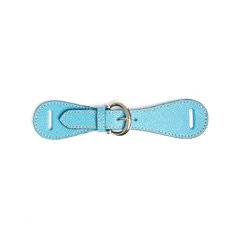 Silk scarf with a rolled hem for a refined finishLIGHT BLUE LEATHER SCARF-BUCKLE