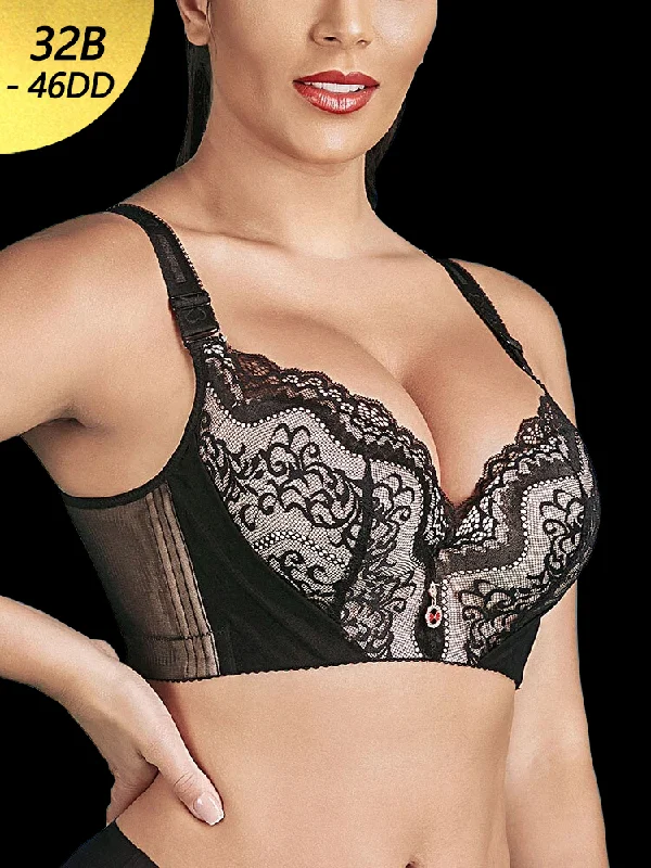 plus size nursing bras for breastfeeding moms Bra with a pattern - print for a more unique appearance​ Push Up Lace Embroidery Padded Cup Underwire Bras