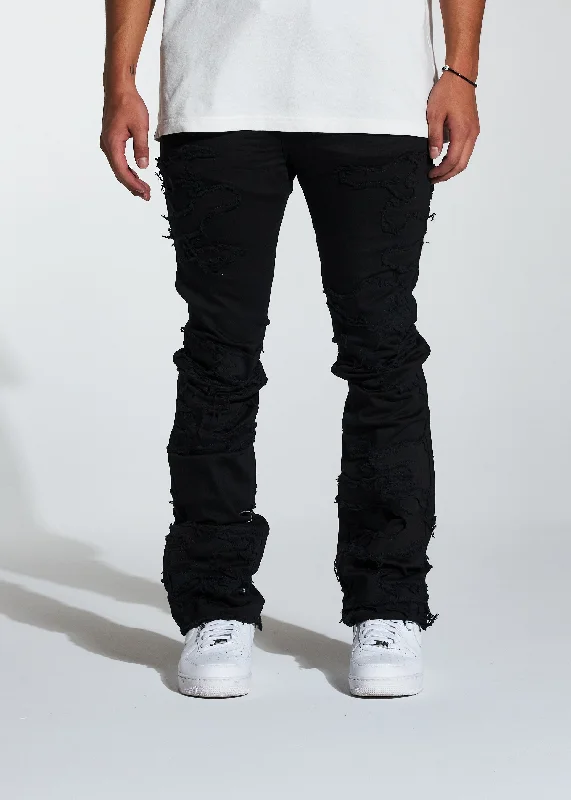 Men's Low - Rise Jeans in a Light Wash for a Casual and Youthful LookArch Stacked Flare Denim (Black Distress) Men's Low - Rise Jeans in a Light Wash for a Casual and Youthful LookArch Stacked Flare Denim (Black Distress)