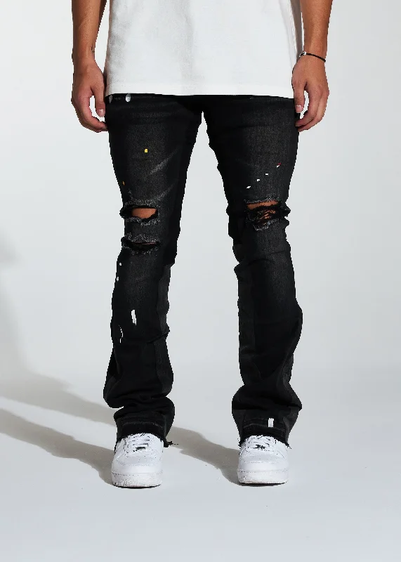 Men's Cargo Jeans with Multiple Pockets for a Practical and Outdoor - Friendly LookArch Stacked Flare Denim (Black Wash)