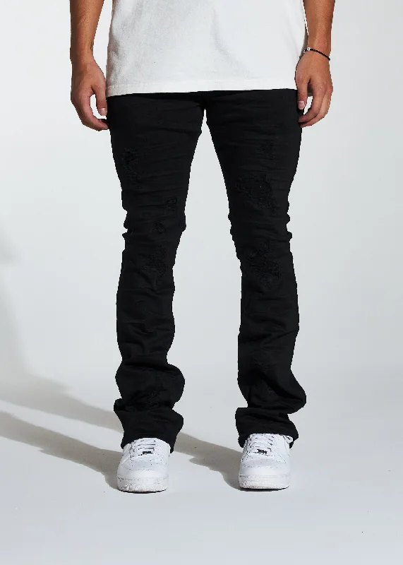 Men's Jeans with an Elastic Waistband for Ultimate ComfortArch Stacked Flare Denim (Black)