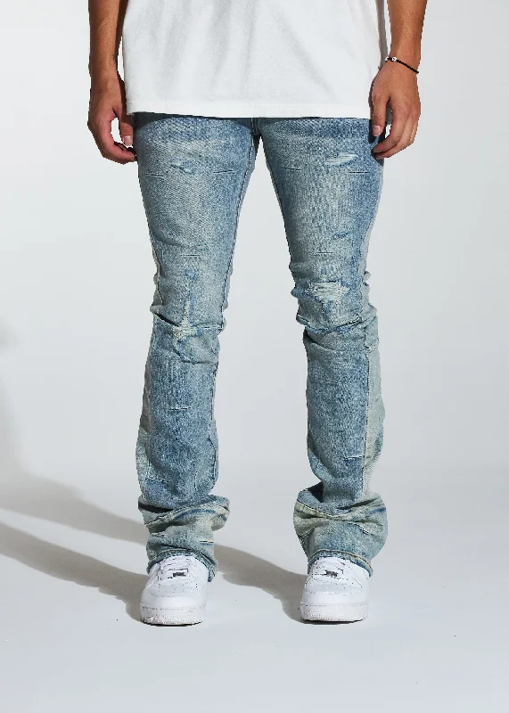 Plus Size Men's Straight Leg Jeans with Reinforced Knees for DurabilityArch Stacked Flare Denim (Light Wash) Plus Size Men's Straight Leg Jeans with Reinforced Knees for DurabilityArch Stacked Flare Denim (Light Wash)