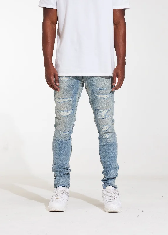 Men's Jeans with a Button - Fly for a Traditional and Classic AestheticAtlantic Denim (Stone Distress) Men's Jeans with a Button - Fly for a Traditional and Classic AestheticAtlantic Denim (Stone Distress)