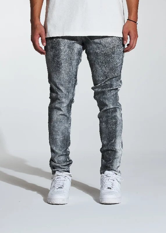 Men's Distressed Jeans with Patches for a Retro and DIY - Inspired AppearanceAtlantic Denim (Marble)