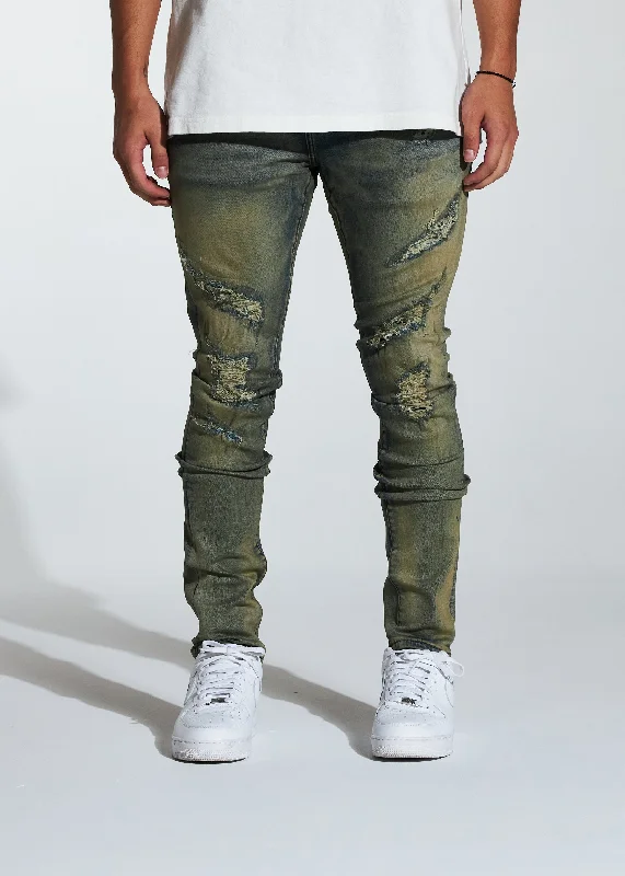 Men's Ripped Skinny Jeans in Acid Wash for an Edgy and Punk - Inspired StyleAtlantic Denim (Sand)