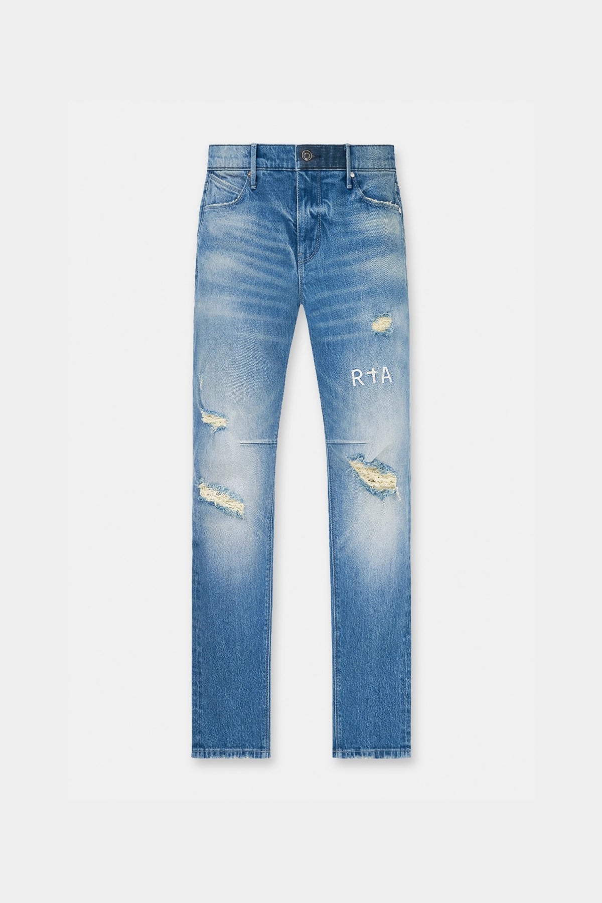 Plus Size Men's Relaxed Fit Jeans with a Faded Wash for a Vintage - Inspired LookCLAYTON SKINNY JEAN | RIPPED MEDIUM BLUE