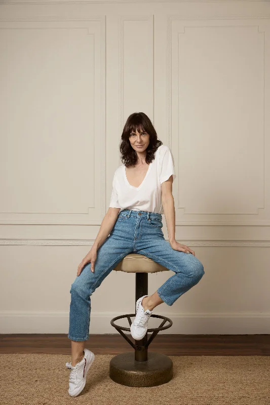Men's Jeans with a Zip - Off Lower Leg for Convertible StyleEdwina The Cropped Peg Leg | Dirty Girl [Blue]