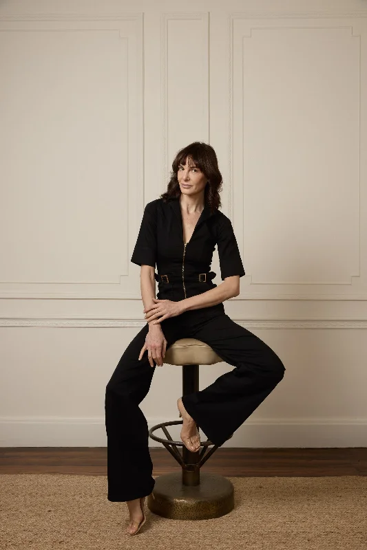 Men's Jeans with a Frayed Hem for a Casual and Effortless StyleCassandra The Flared Jumpsuit | Blackest [Black Denim]