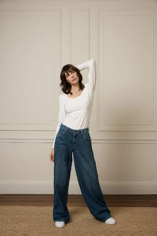 Men's High - Waisted Jeans in a Medium Wash for a Vintage - Style RevivalGeorgia The Mid Rise Flare | Sunday [Dark Blue]