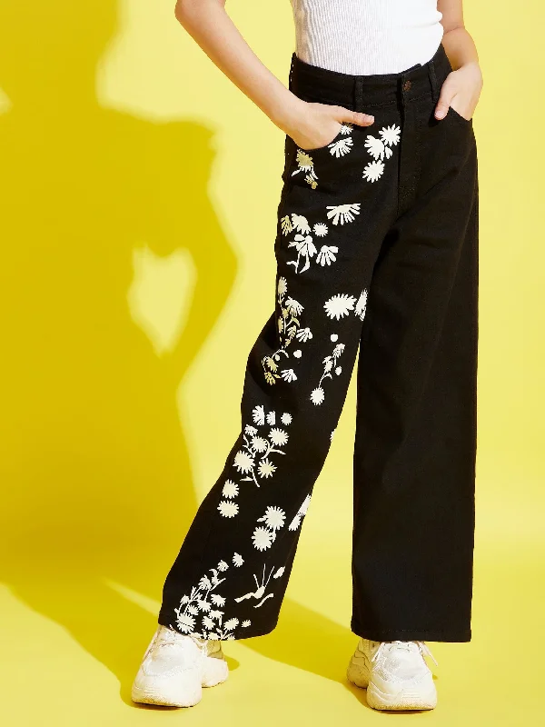 Plus Size Men's Bootcut Jeans with a Belt Loop Upgrade for a Stylish TouchGirls Black Small Flower Print Straight Jeans Plus Size Men's Bootcut Jeans with a Belt Loop Upgrade for a Stylish TouchGirls Black Small Flower Print Straight Jeans