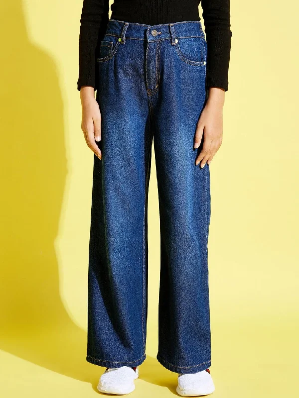 Men's Cargo Jeans with Multiple Pockets for a Practical and Outdoor - Friendly LookGirls Blue Denim Straight Jeans