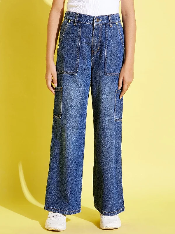 Men's Straight Leg Raw Denim Jeans for a Minimalist and Durable OptionGirls Blue Patch Pocket Straight Jeans