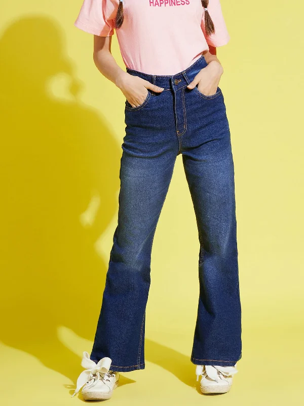 Plus Size Men's Relaxed Fit Jeans with a Faded Wash for a Vintage - Inspired LookGirls Navy Bell Bottom Jeans