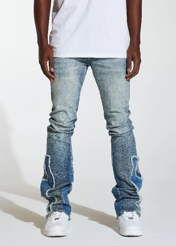 Men's Slim Fit Stretch Jeans in Dark Wash for a Modern and Comfortable LookHamilton Stacked Flare Denim (Stone Wash) Men's Slim Fit Stretch Jeans in Dark Wash for a Modern and Comfortable LookHamilton Stacked Flare Denim (Stone Wash)