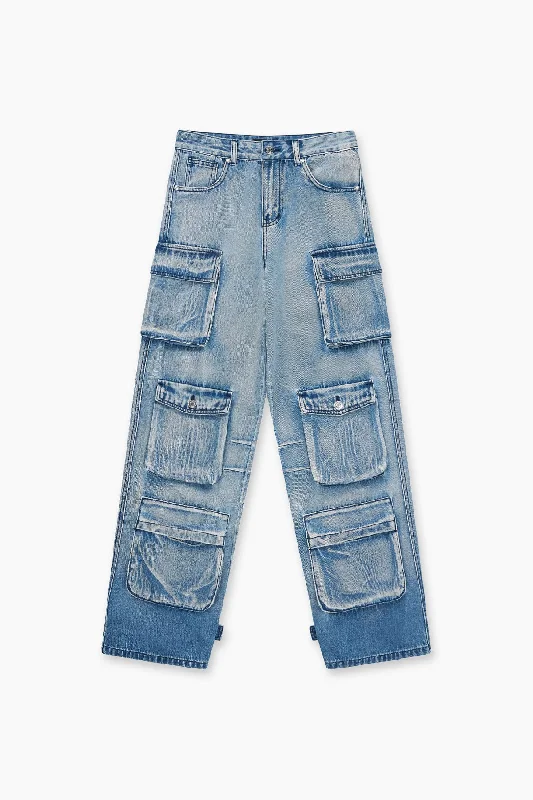 Men's Distressed Jeans with Patches for a Retro and DIY - Inspired AppearanceLEA JEAN | BLUE SMOKE