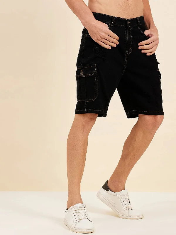 Plus Size Men's Relaxed Fit Jeans with a Tapered Leg for a Laid - Back VibeMen Black Denim Box Pocket Shorts