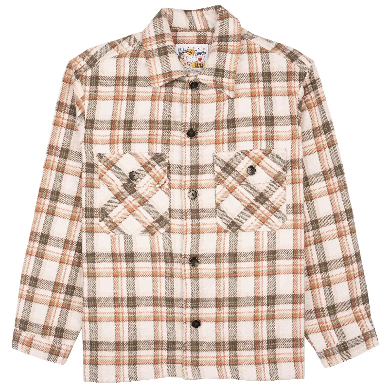 Men's High - Waisted Jeans in a Medium Wash for a Vintage - Style RevivalOver Shirt - Triple Yarn Twill Check Brush - Beige Men's High - Waisted Jeans in a Medium Wash for a Vintage - Style RevivalOver Shirt - Triple Yarn Twill Check Brush - Beige