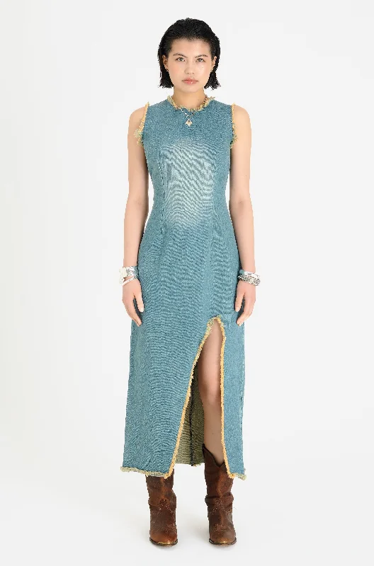 Men's Jeans with a Zip - Off Lower Leg for Convertible StylePixie Denim Maxi Dress