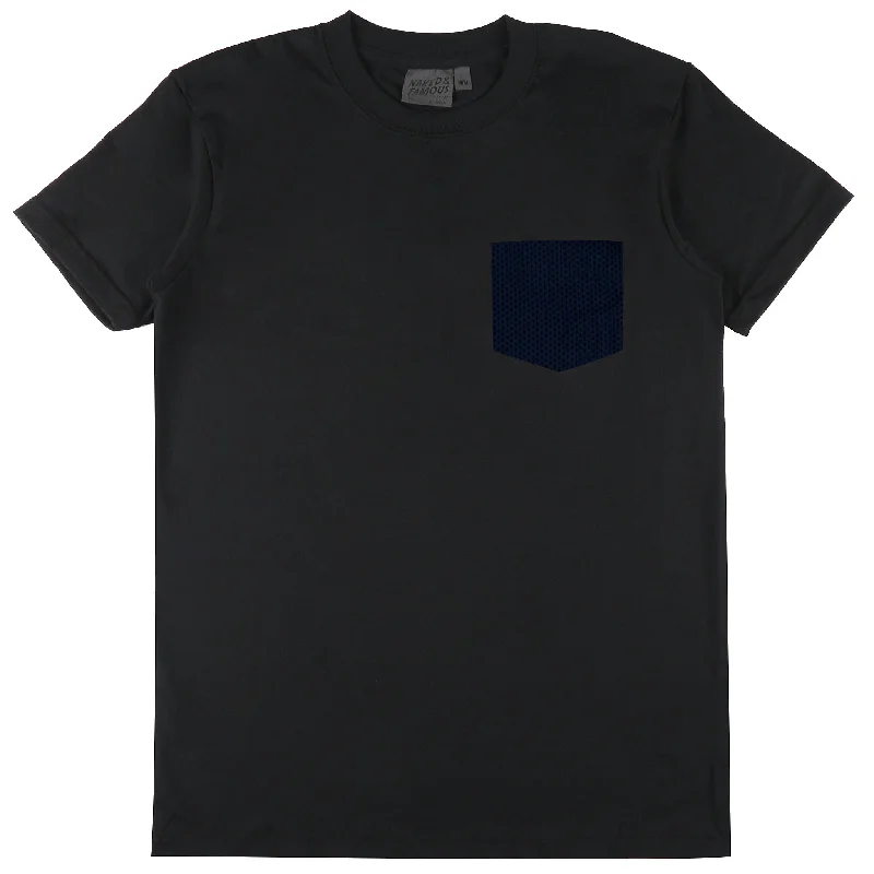Men's High - Waisted Jeans in a Medium Wash for a Vintage - Style RevivalPocket Tee - Black - Sashiko Double Gauze Men's High - Waisted Jeans in a Medium Wash for a Vintage - Style RevivalPocket Tee - Black - Sashiko Double Gauze