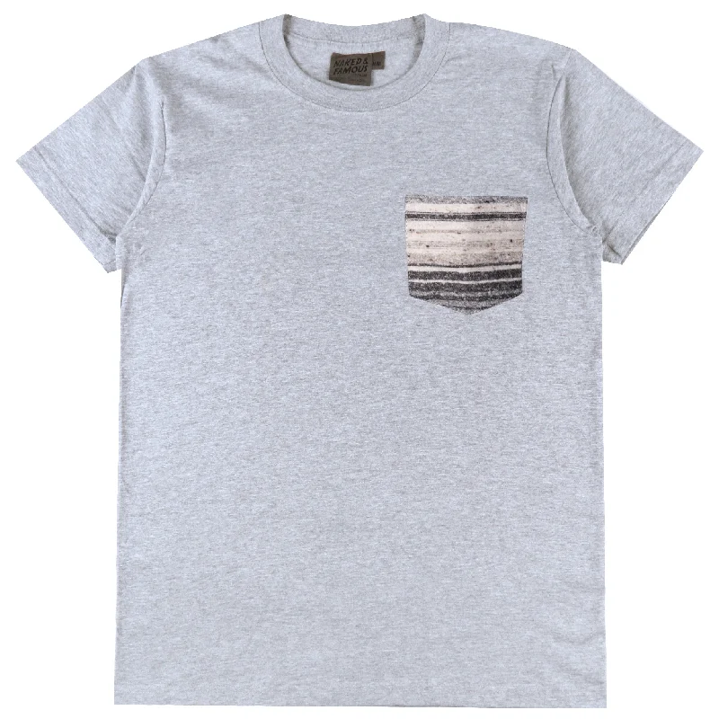 Men's Ripped Skinny Jeans in Acid Wash for an Edgy and Punk - Inspired StylePocket Tee - Heather Grey + Heavyweight Stripe Grey