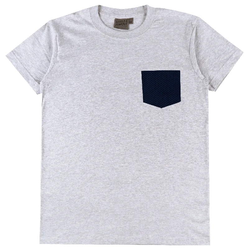 Men's Jeans with a Button - Fly for a Traditional and Classic AestheticPocket Tee - Heather Grey - Sashiko Double Gauze Men's Jeans with a Button - Fly for a Traditional and Classic AestheticPocket Tee - Heather Grey - Sashiko Double Gauze