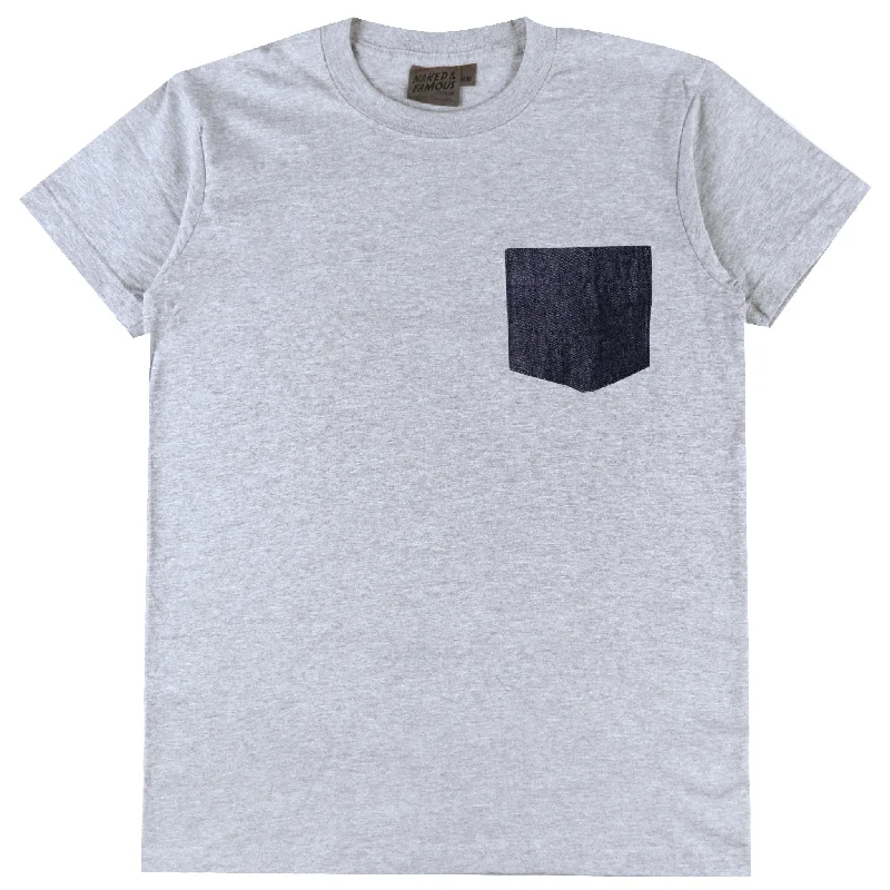 Plus Size Men's Relaxed Fit Jeans with a Tapered Leg for a Laid - Back VibePocket Tee - Heather Grey + Slub Nep Rinsed Denim Plus Size Men's Relaxed Fit Jeans with a Tapered Leg for a Laid - Back VibePocket Tee - Heather Grey + Slub Nep Rinsed Denim