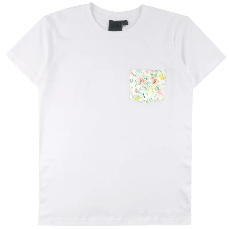 Men's Cargo Jeans with Multiple Pockets for a Practical and Outdoor - Friendly LookPocket Tee - White - Floral Painting - White Men's Cargo Jeans with Multiple Pockets for a Practical and Outdoor - Friendly LookPocket Tee - White - Floral Painting - White