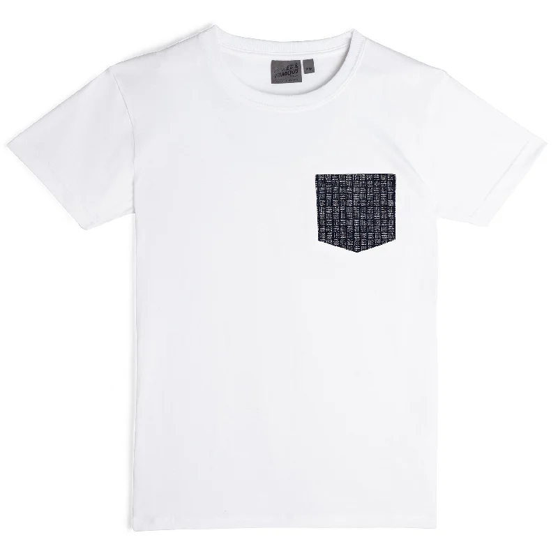 Men's Low - Rise Jeans in a Light Wash for a Casual and Youthful LookPocket Tee - White + Kimono Print Basketweave