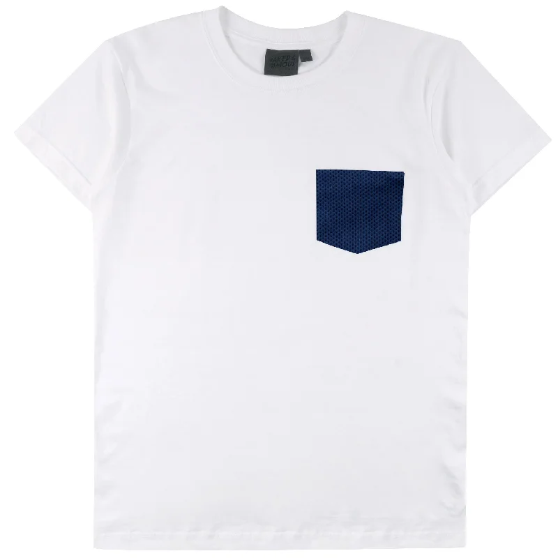 Plus Size Men's Relaxed Fit Jeans with a Faded Wash for a Vintage - Inspired LookPocket Tee - White - Sashiko Double Gauze Plus Size Men's Relaxed Fit Jeans with a Faded Wash for a Vintage - Inspired LookPocket Tee - White - Sashiko Double Gauze