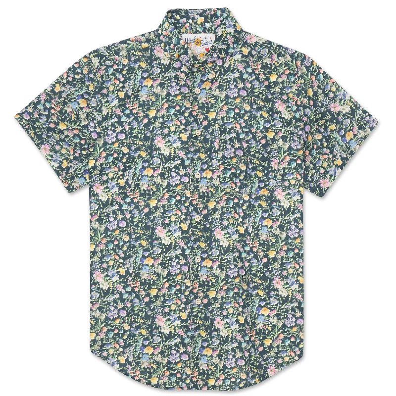 Men's Distressed Jeans with Patches for a Retro and DIY - Inspired AppearanceShort Sleeve Easy Shirt - Flower Painting - Navy Men's Distressed Jeans with Patches for a Retro and DIY - Inspired AppearanceShort Sleeve Easy Shirt - Flower Painting - Navy