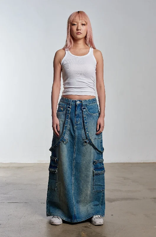 Men's Jeans with a Frayed Hem for a Casual and Effortless StyleBondage Denim Midi Skirt Blue