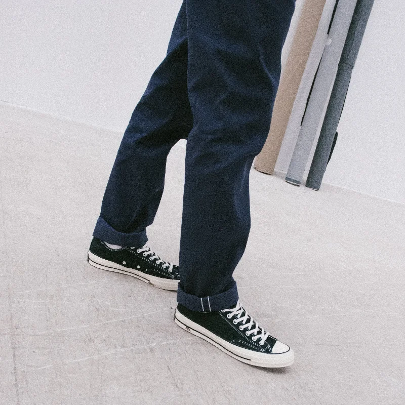 Men's High - Waisted Jeans in a Medium Wash for a Vintage - Style RevivalThe V-Fit - Japanese Navy Chino Selvedge Men's High - Waisted Jeans in a Medium Wash for a Vintage - Style RevivalThe V-Fit - Japanese Navy Chino Selvedge
