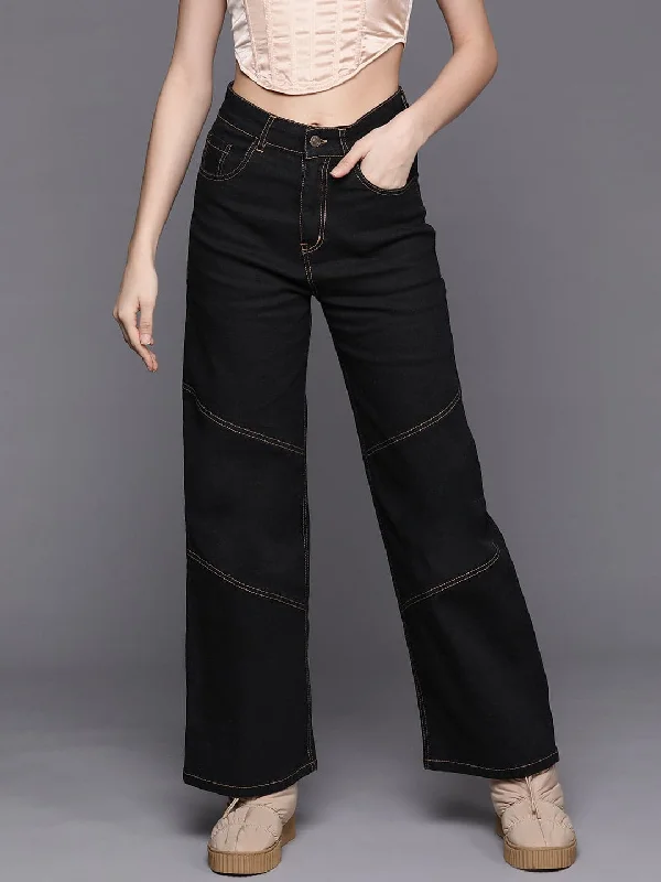 Men's Straight Leg Raw Denim Jeans for a Minimalist and Durable OptionWomen Black Contrast Stitch Detail Straight Jeans Men's Straight Leg Raw Denim Jeans for a Minimalist and Durable OptionWomen Black Contrast Stitch Detail Straight Jeans
