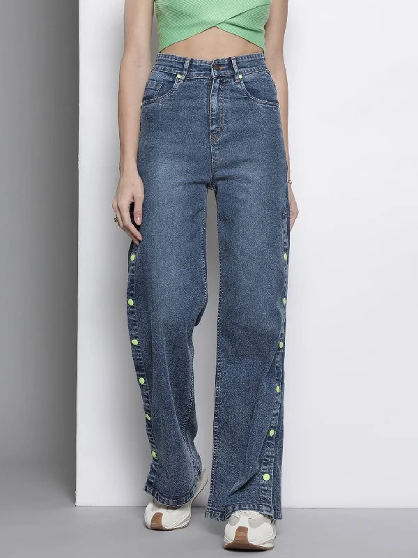 Men's Jeans with a Button - Fly for a Traditional and Classic AestheticWomen Blue Side Button Placket Stretch Straight Jeans Men's Jeans with a Button - Fly for a Traditional and Classic AestheticWomen Blue Side Button Placket Stretch Straight Jeans