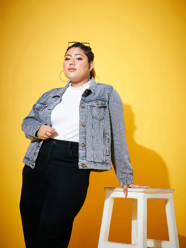 Men's High - Waisted Jeans in a Medium Wash for a Vintage - Style RevivalWomen Grey Acid Washed Basic Denim Jacket Men's High - Waisted Jeans in a Medium Wash for a Vintage - Style RevivalWomen Grey Acid Washed Basic Denim Jacket