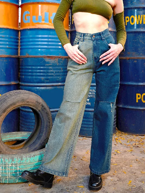 Men's High - Waisted Jeans in a Medium Wash for a Vintage - Style RevivalWomen Navy Colour Block Straight Jeans Men's High - Waisted Jeans in a Medium Wash for a Vintage - Style RevivalWomen Navy Colour Block Straight Jeans