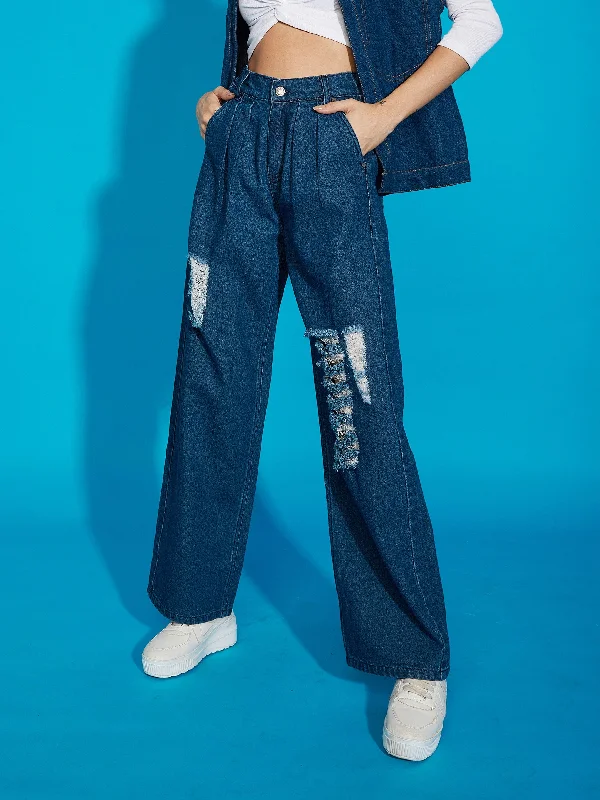 Men's High - Waisted Jeans in a Medium Wash for a Vintage - Style RevivalWomen Navy Wash Distress Baggy Fit Jeans Men's High - Waisted Jeans in a Medium Wash for a Vintage - Style RevivalWomen Navy Wash Distress Baggy Fit Jeans