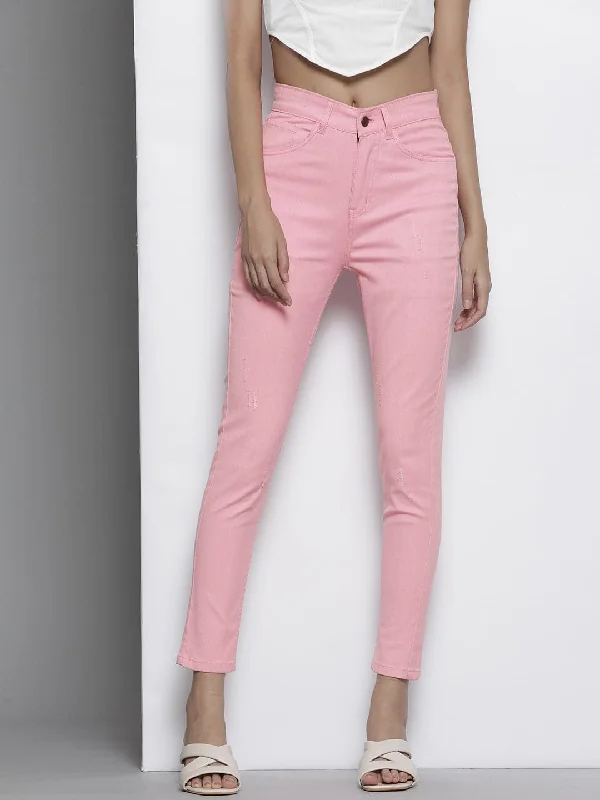 Men's High - Waisted Jeans in a Medium Wash for a Vintage - Style RevivalWomen Pink Stretchable Twill Skinny Jeans Men's High - Waisted Jeans in a Medium Wash for a Vintage - Style RevivalWomen Pink Stretchable Twill Skinny Jeans